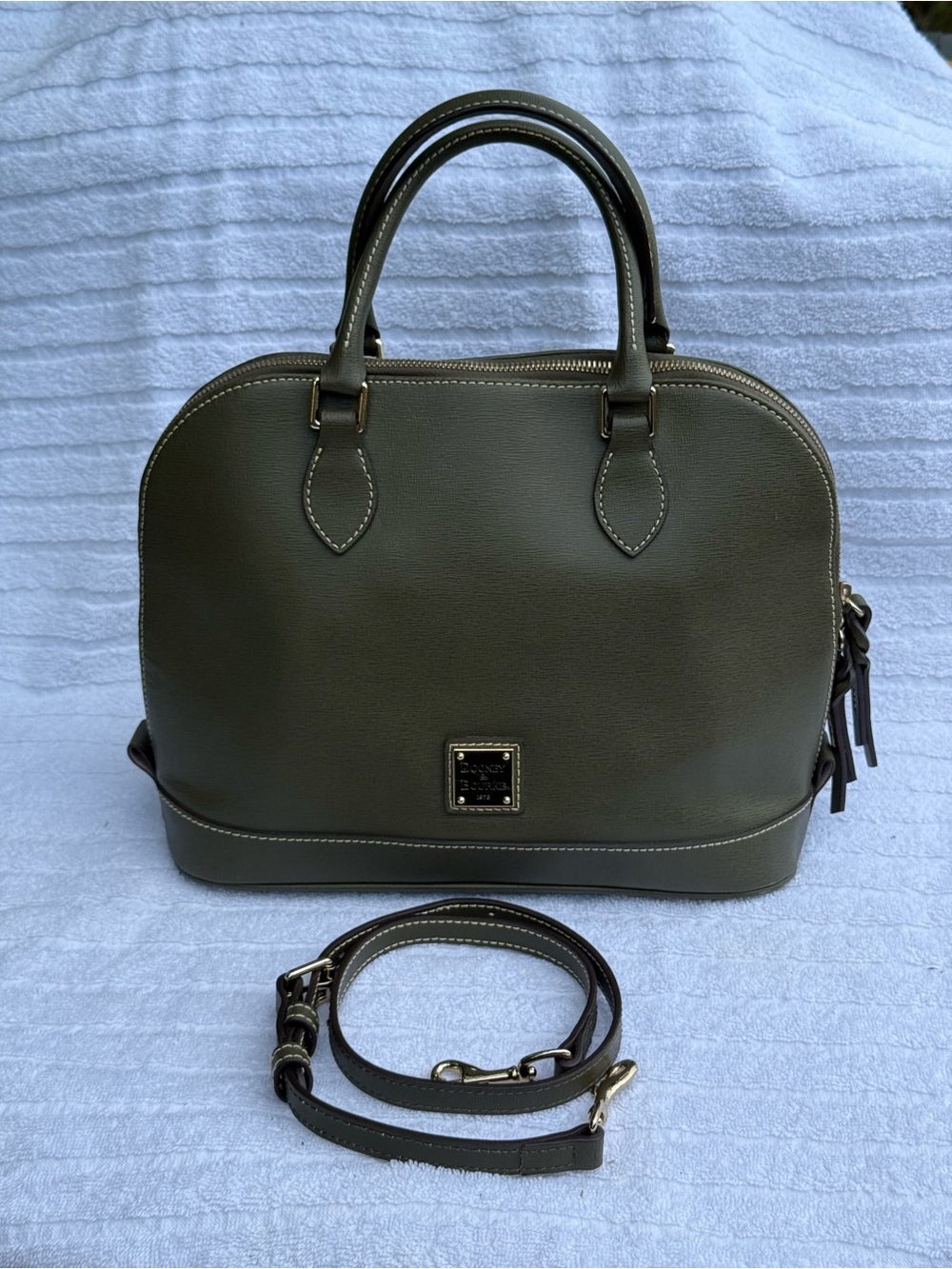 Dooney & Bourke Olive Green Saffiano Dome Satchel with Strap